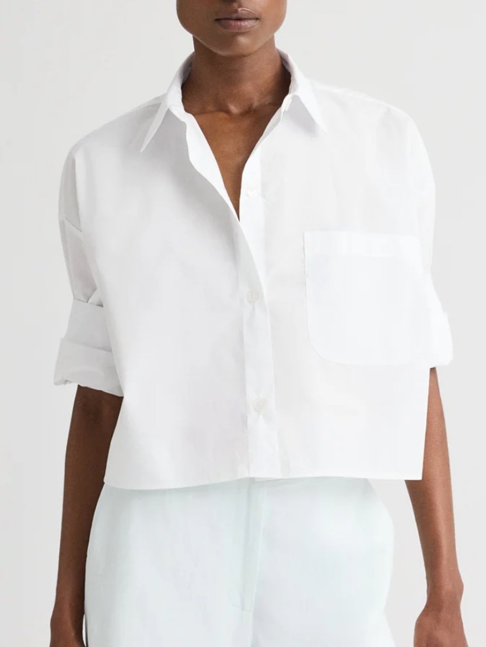 TWP Next Ex white cotton poplin cropped button down shirt, size P XXS/XS